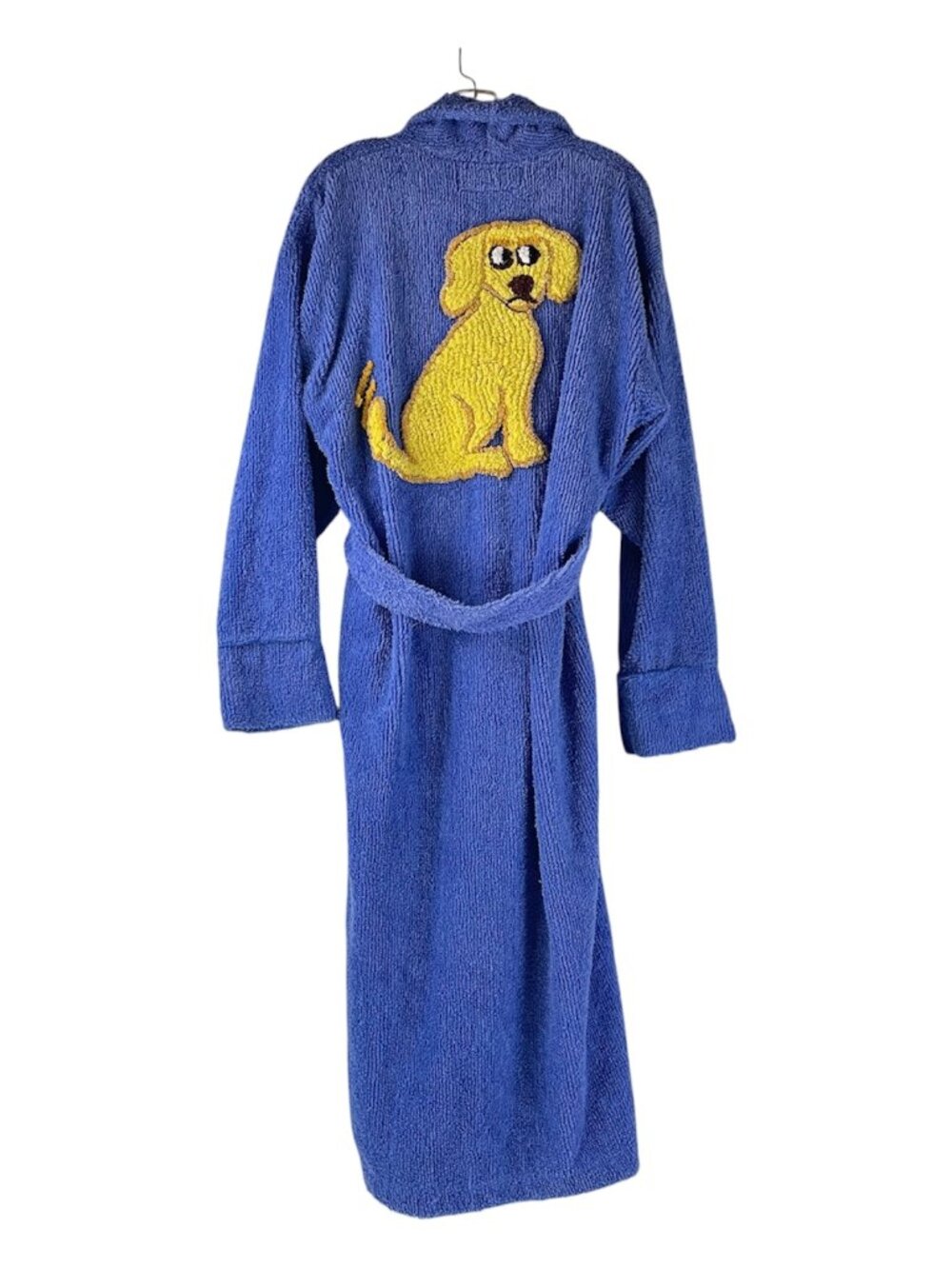 Canyon Group Blue Chenille Robe Embroidered Yellow Dog Paw Print Size M